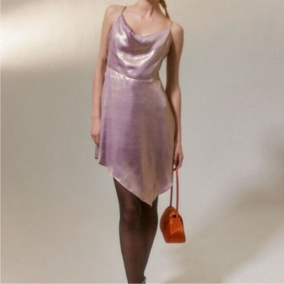 Urban Outfitters | Mallory Metallic Asymmetrical Slip Dress New Lavender Purple - Picture 4 of 10
